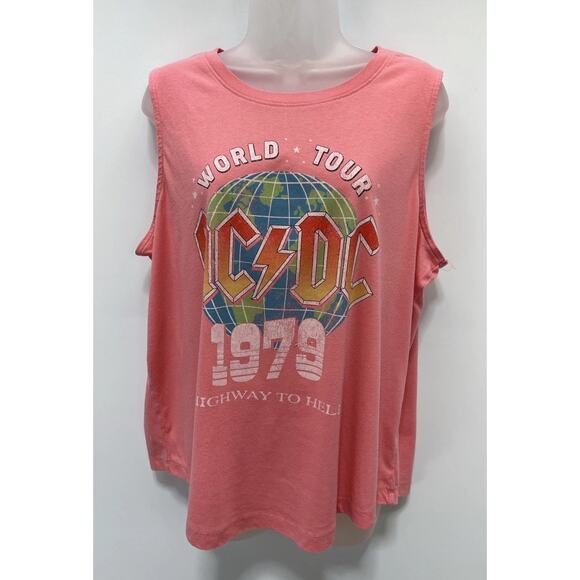 ACDC Tank Singlet size L Pink Sleeveless Rock Band Shirt - Picture 1 of 6